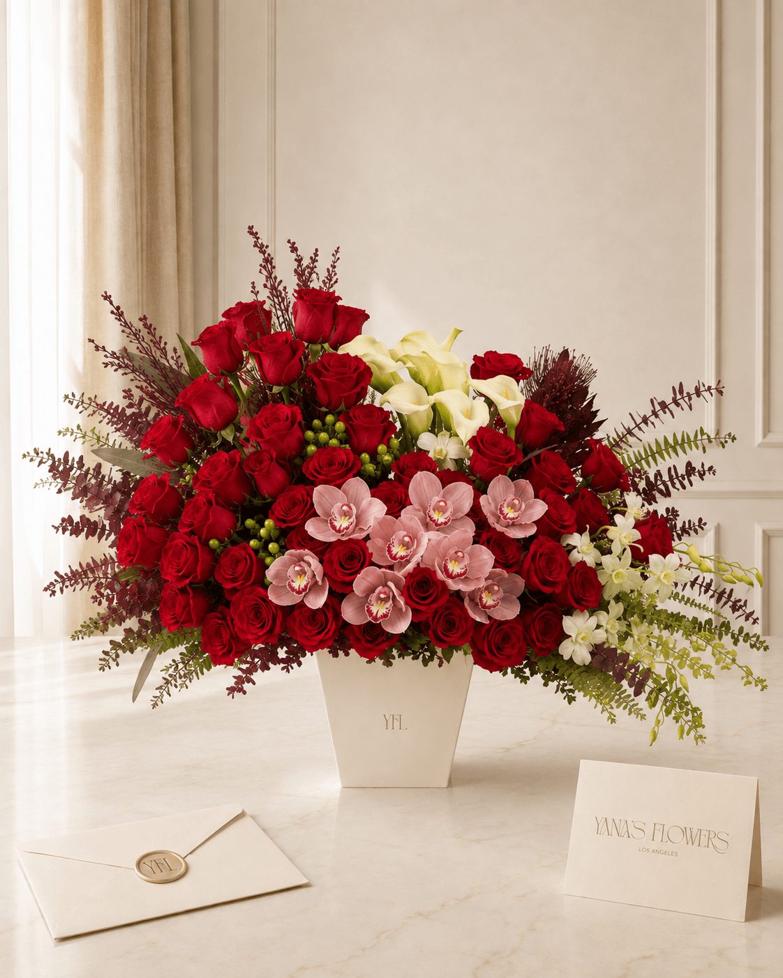Crimson Orchid vase arrangement by Yana's Flowers