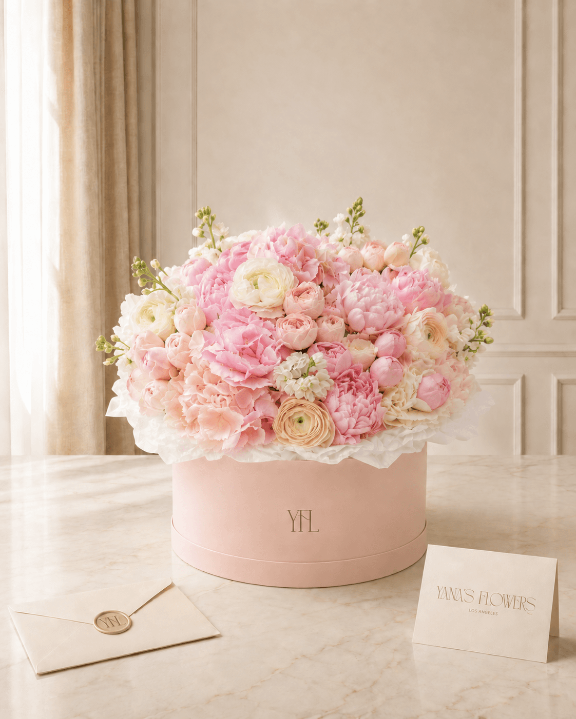 Peony Blush flower box arrangement by Yana's Flowers