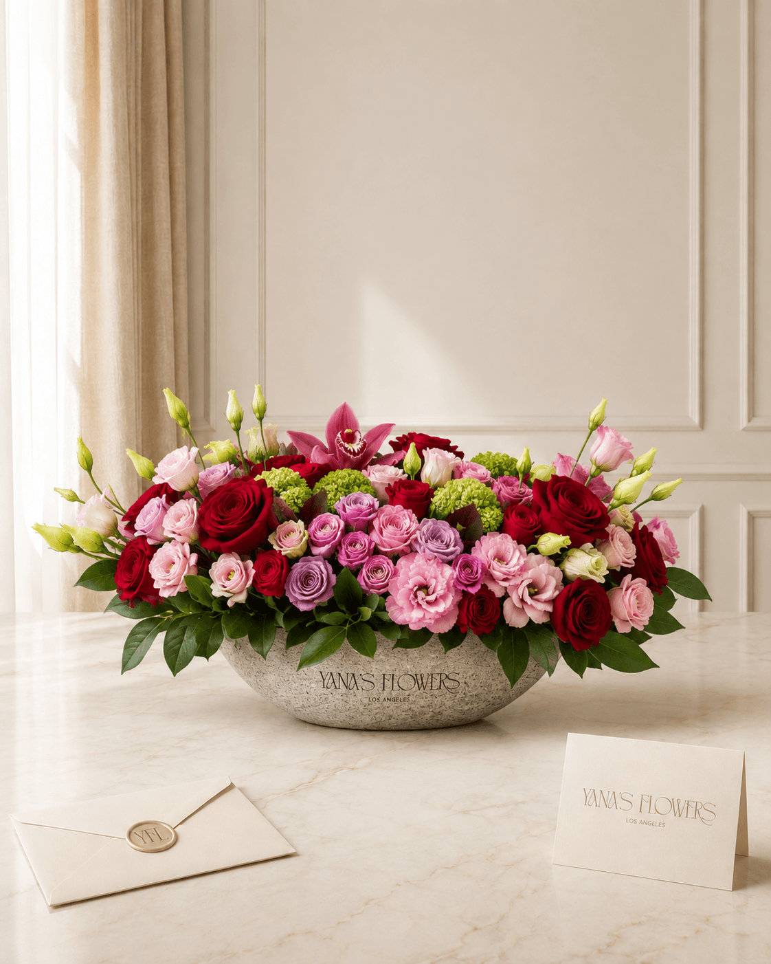 Rose Mosaic vase arrangement by Yana's Flowers