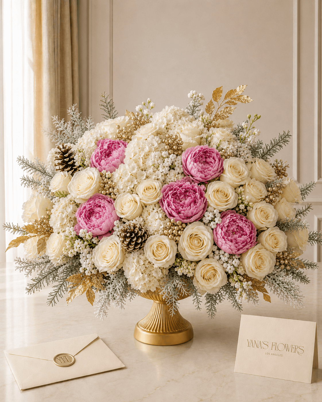 Gilded Winter vase arrangement by Yana's Flowers