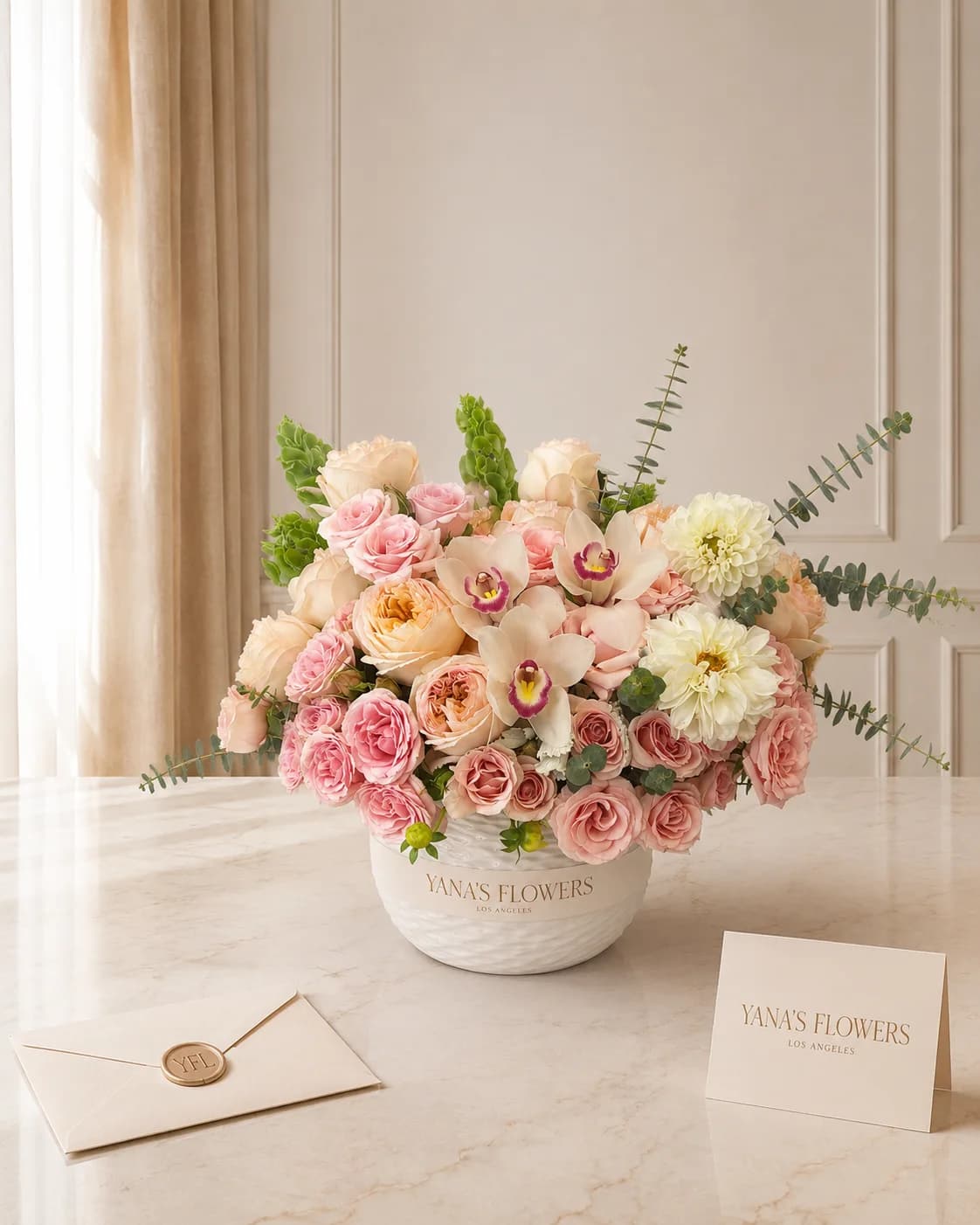 Peach Sonata vase arrangement by Yana's Flowers