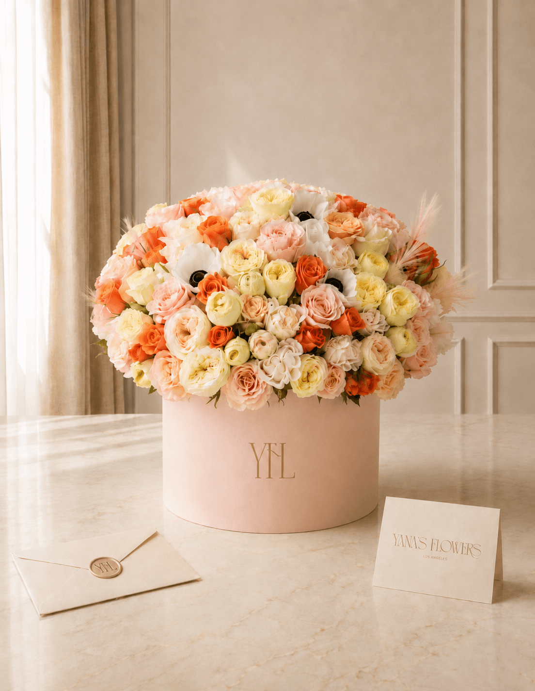 Apricot Anemone flower box arrangement by Yana's Flowers