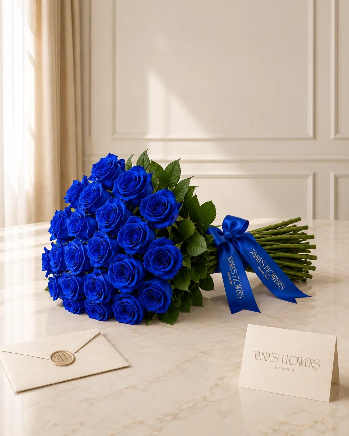 Cobalt Roses hand-tied bouquet by Yana's Flowers