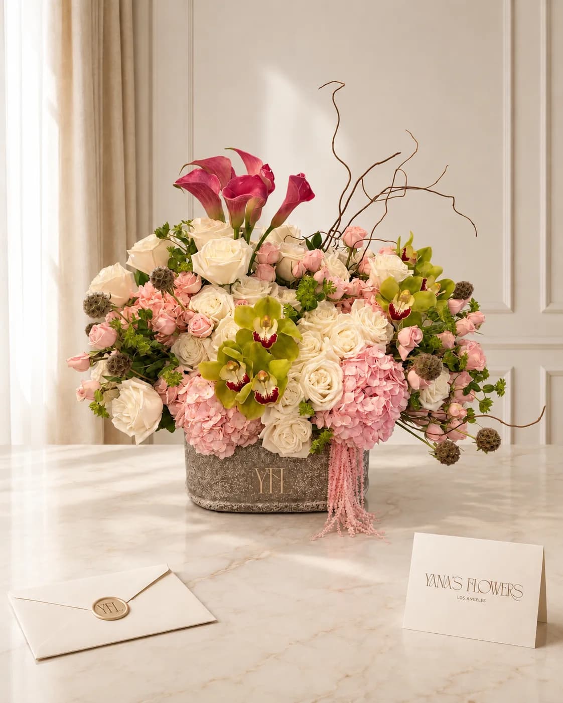 Rosaline Enchantment vase arrangement by Yana's Flowers