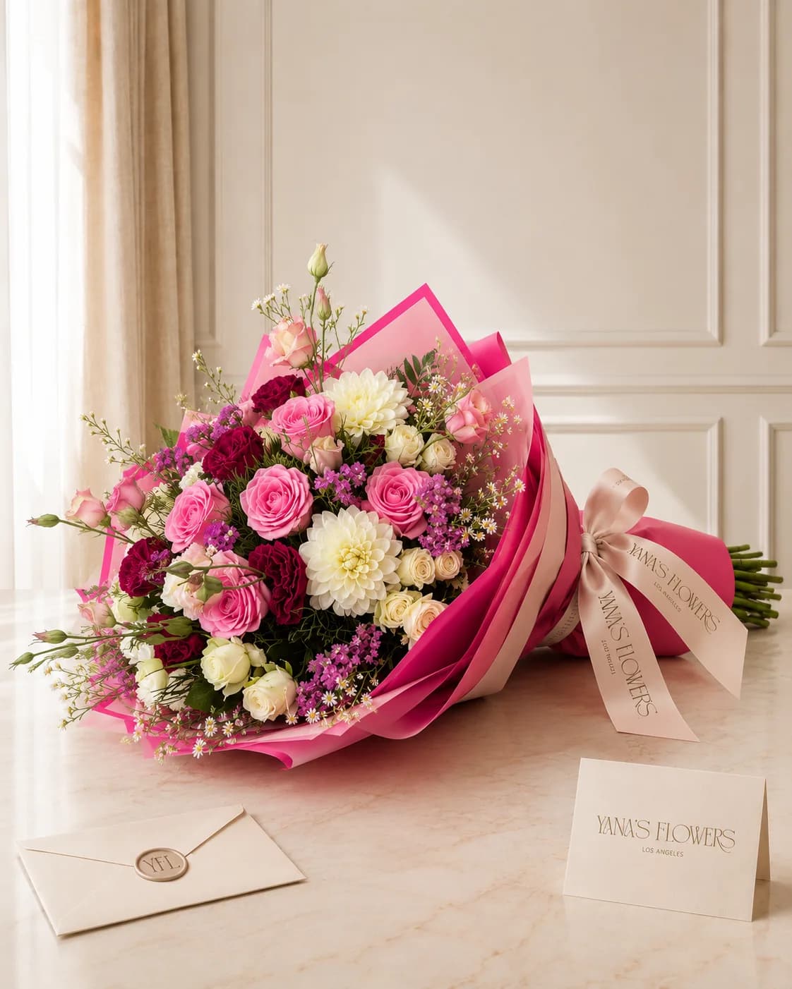Petal Pop wrapped bouquet by Yana's Flowers