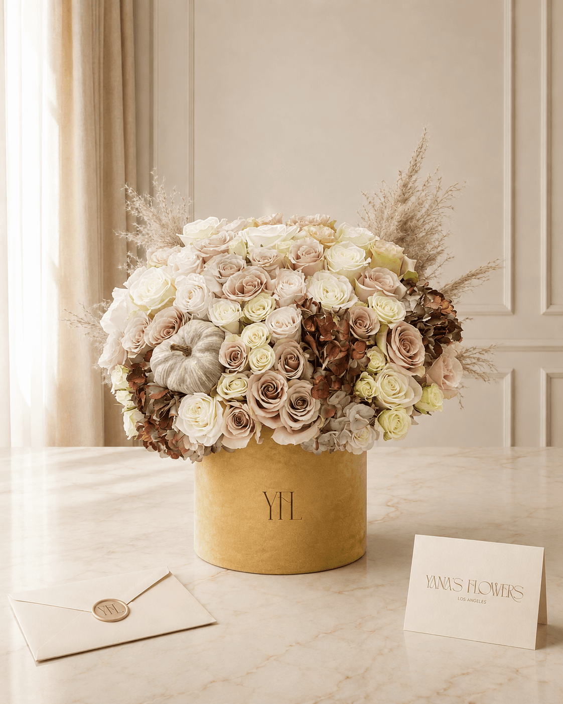 Autumn Heirloom flower box arrangement by Yana's Flowers