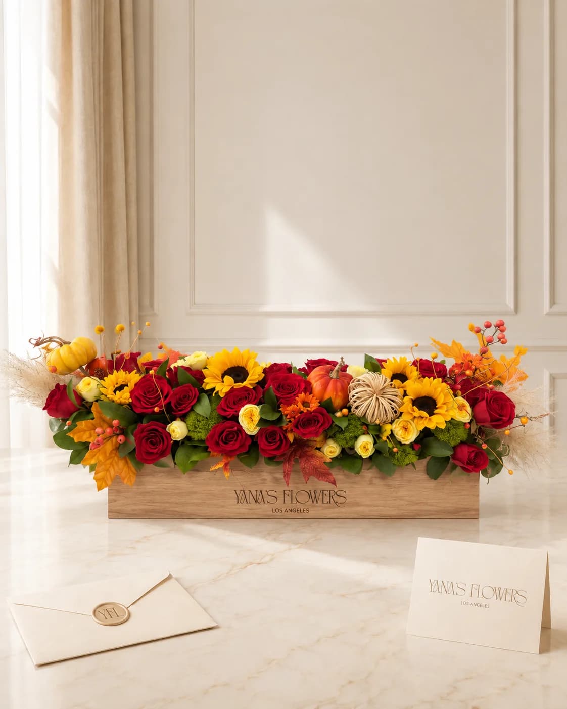 Autumn Hearth flower basket arrangement by Yana's Flowers