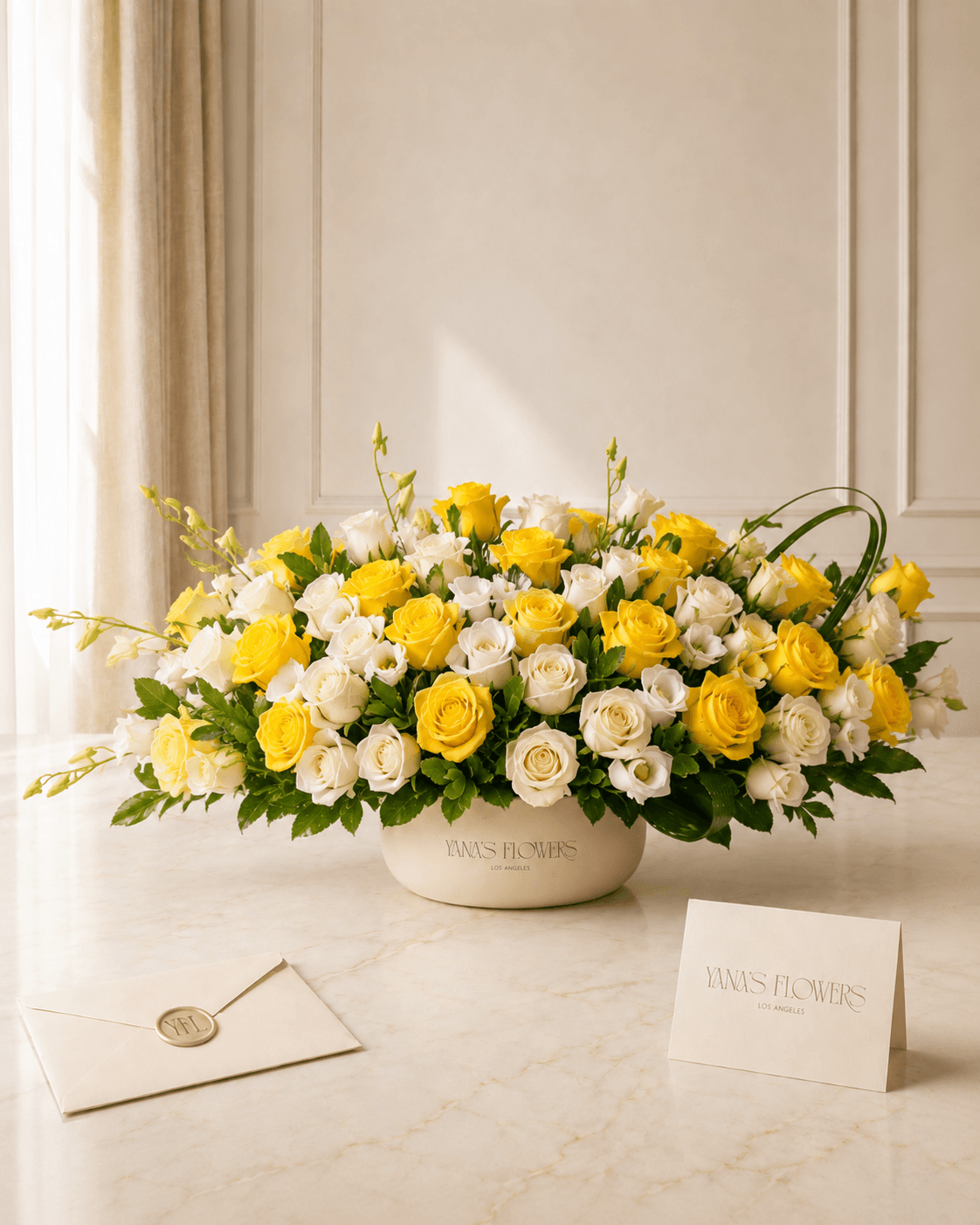 Sunlit Ivory vase arrangement by Yana's Flowers