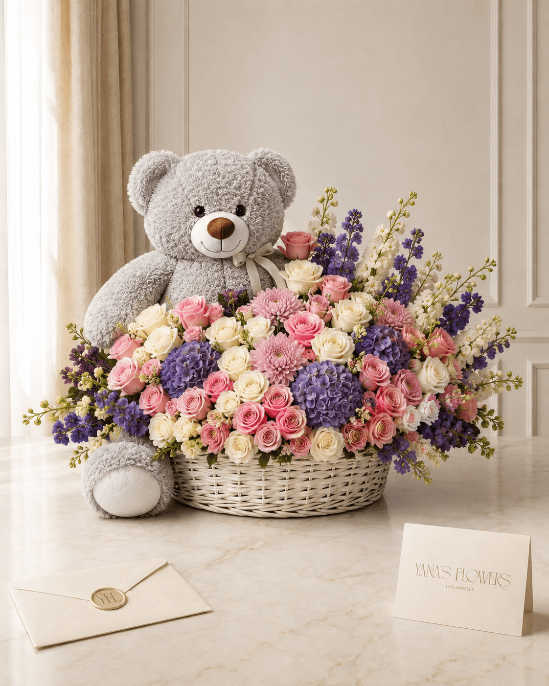 Tender Embrace flower basket arrangement by Yana's Flowers