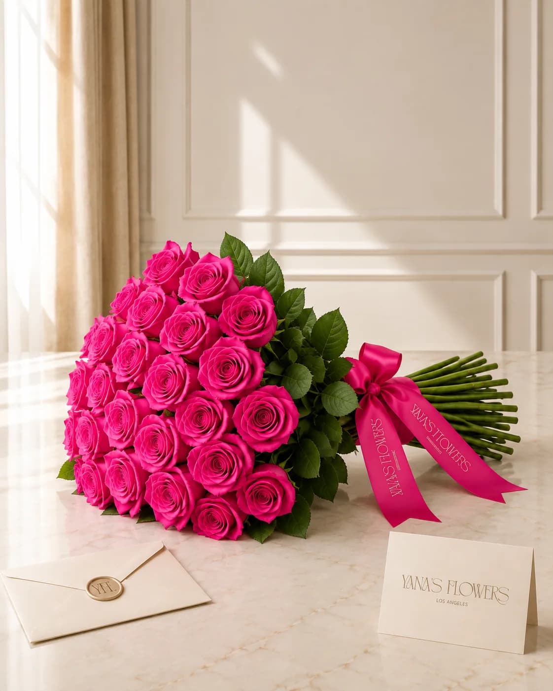 Fuchsia Silk hand-tied bouquet by Yana's Flowers